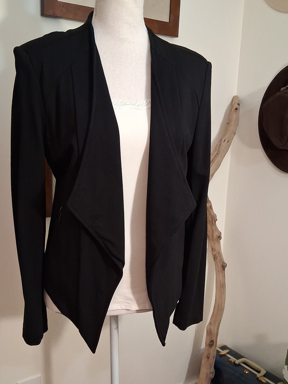 Liverpool Jeans Company Black Open-Front Draped Blazer Jacket